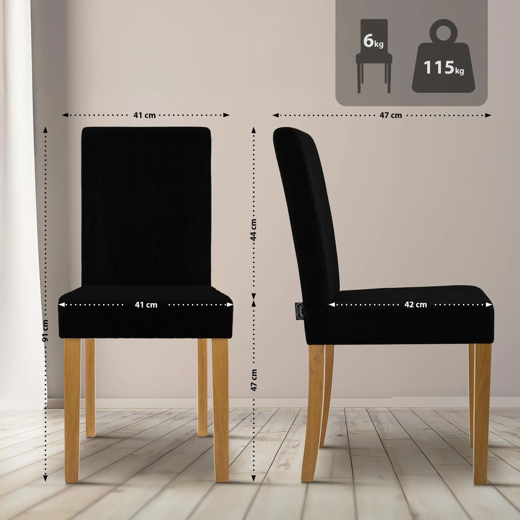 Sada 2 ks jedálenských stoličiek Ina látka cord, antik svetlá - čierna