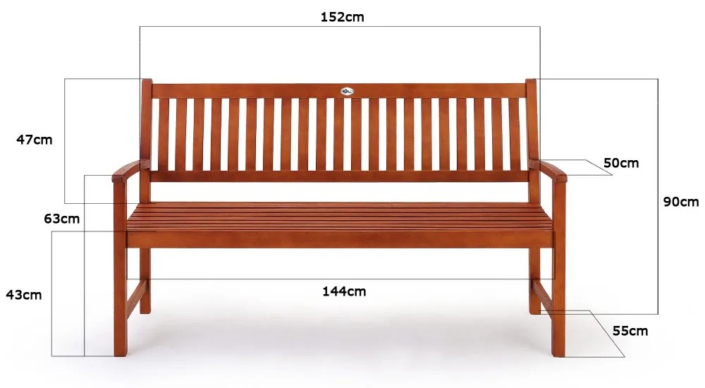 Záhradná lavica Maxima z eukalyptového dreva 152 x 55 x 90 cm s certifikátom FSC®