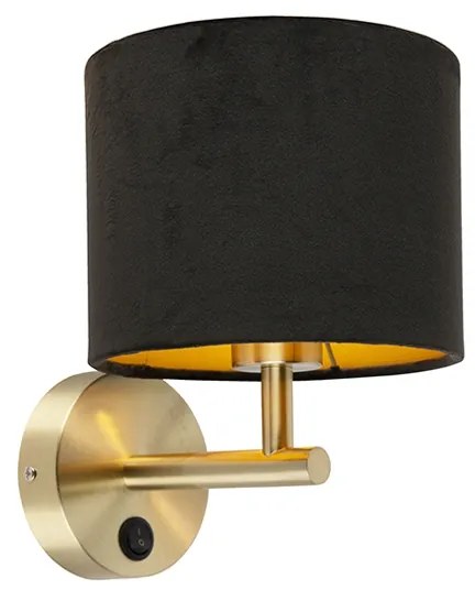 Klasická nástenná lampa zlatá s čiernym zamatovým tienidlom - Combi