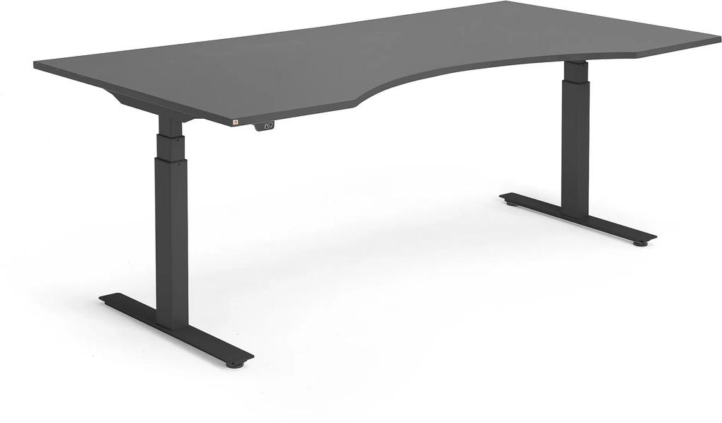 Výškovo nastaviteľný stôl Modulus, vykrojený, 2000x1000 mm, čierna / čierna