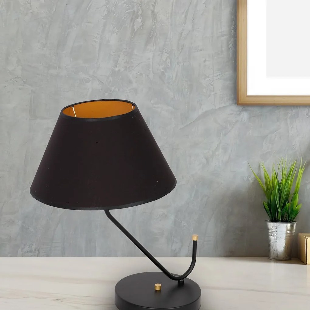 Stolná lampa Victoria, 1x čierne textilné tienidlo, b/g