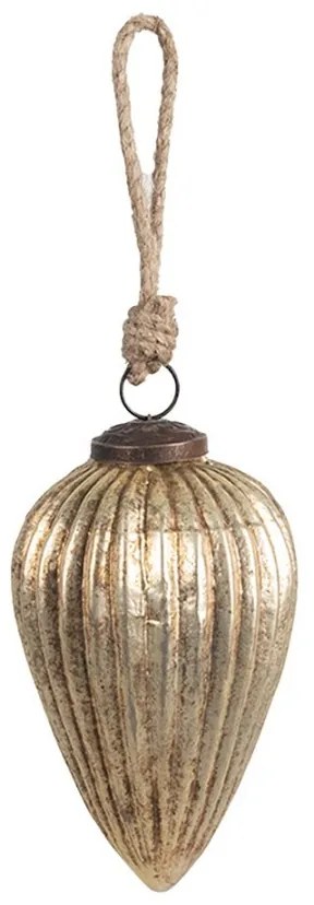 Zlatá sklenená vianočná ozdoba s rebrovaním M - Ø 8x14 cm