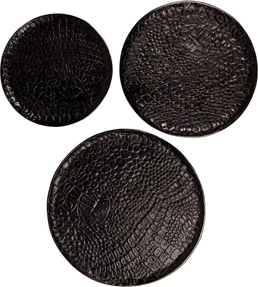 3ks čierny kovový dekoratívny podnos/ tácka - Ø 40*2 / Ø 35*2 / Ø 29*2 cm