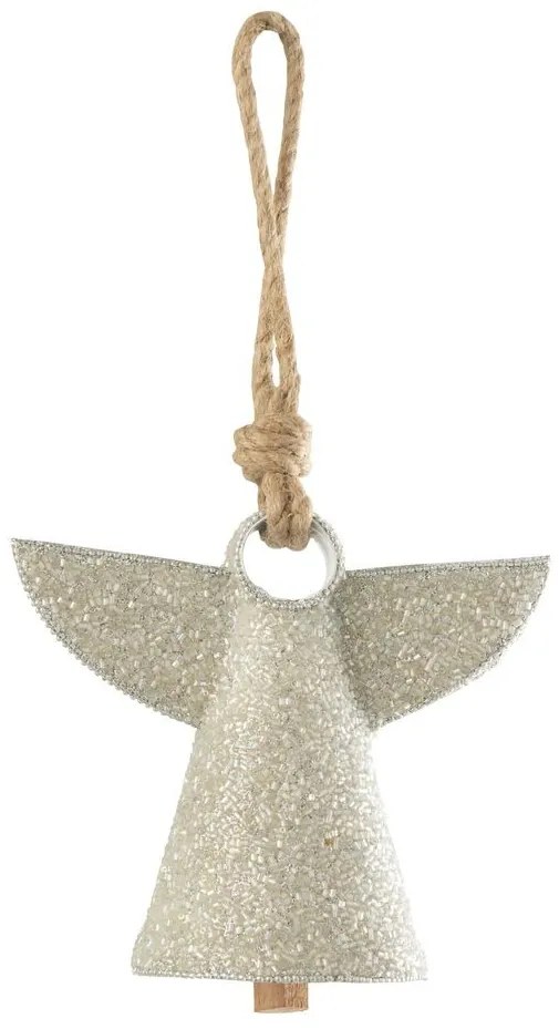 Strieborný kovový zvonček s korálkami Angel - 17*9*28 cm