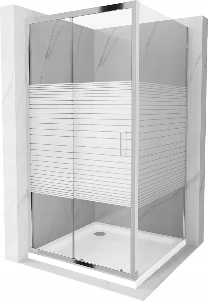 Mexen APIA, sprchový kút s posuvnými dverami 100 (dvere) x 100 (stena) cm, 5mm číre-pásy sklo, chrómový profil + slim sprchová vanička 5cm, 840-100-100-01-20-4010