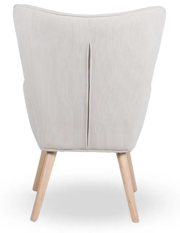 Kreslo ušiak CORDU + taburet — masív, manšestr, prírodná / krémová