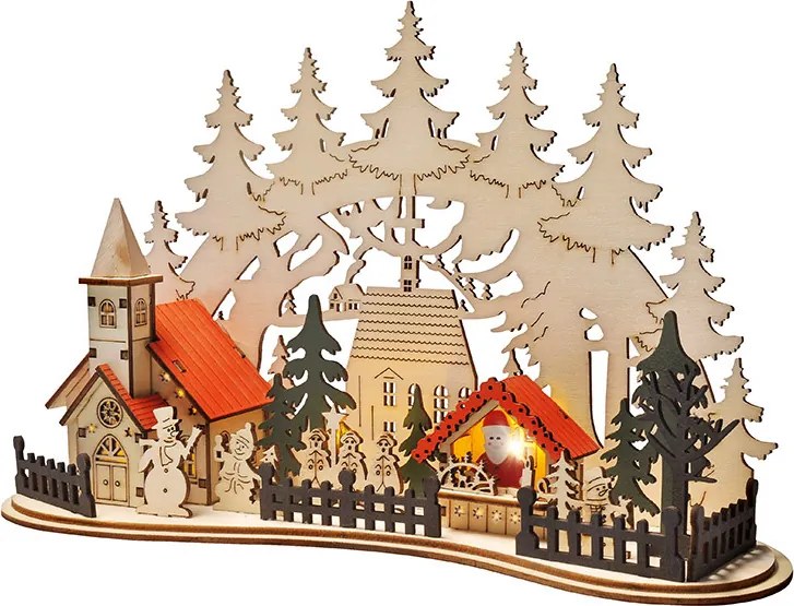 LED vianočné mestečko s kostolom 30x19 cm