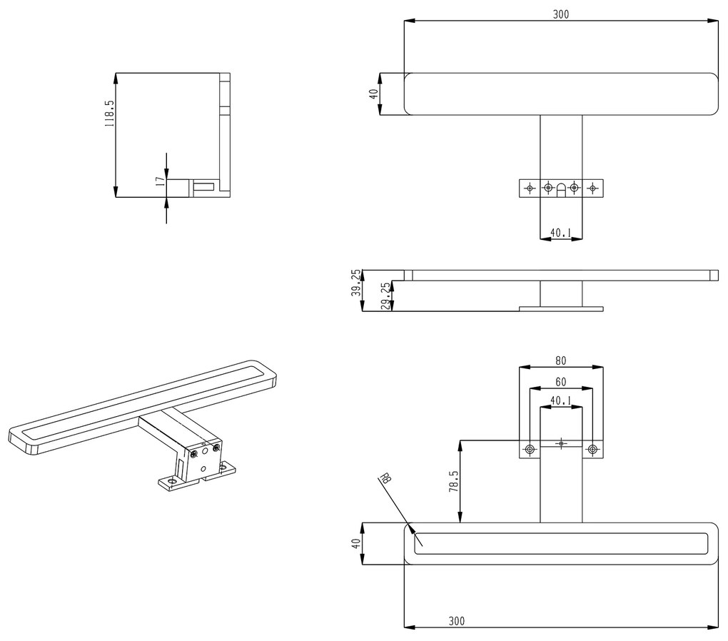 Sapho, MIRAKA LED svietidlo , 5W, 230V, 300x35x120mm, akryl + chrom, MR300