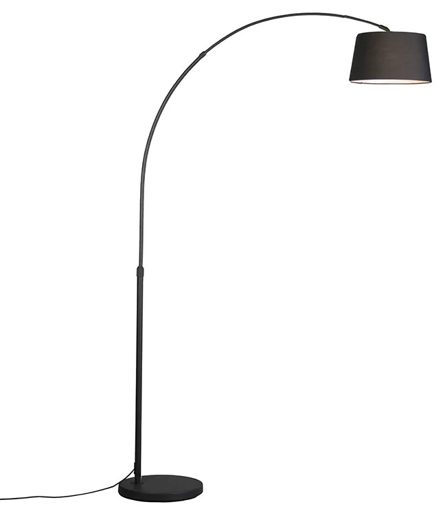 Moderná oblúková lampa čierna s čiernym textilným tienidlom - Arc Basic