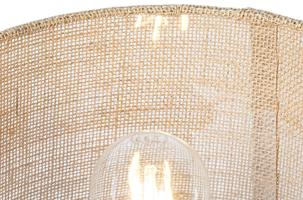 Rustikálna stolná lampa drevo s ľanovým tienidlom prírodná 25 cm - Mels