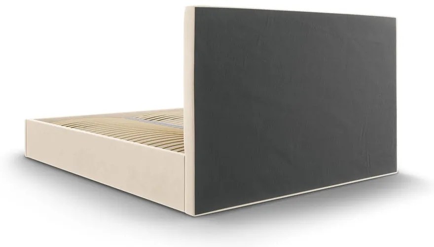 Béžová zamatová dvojlôžková posteľ Mazzini Beds Juniper, 160 x 200 cm