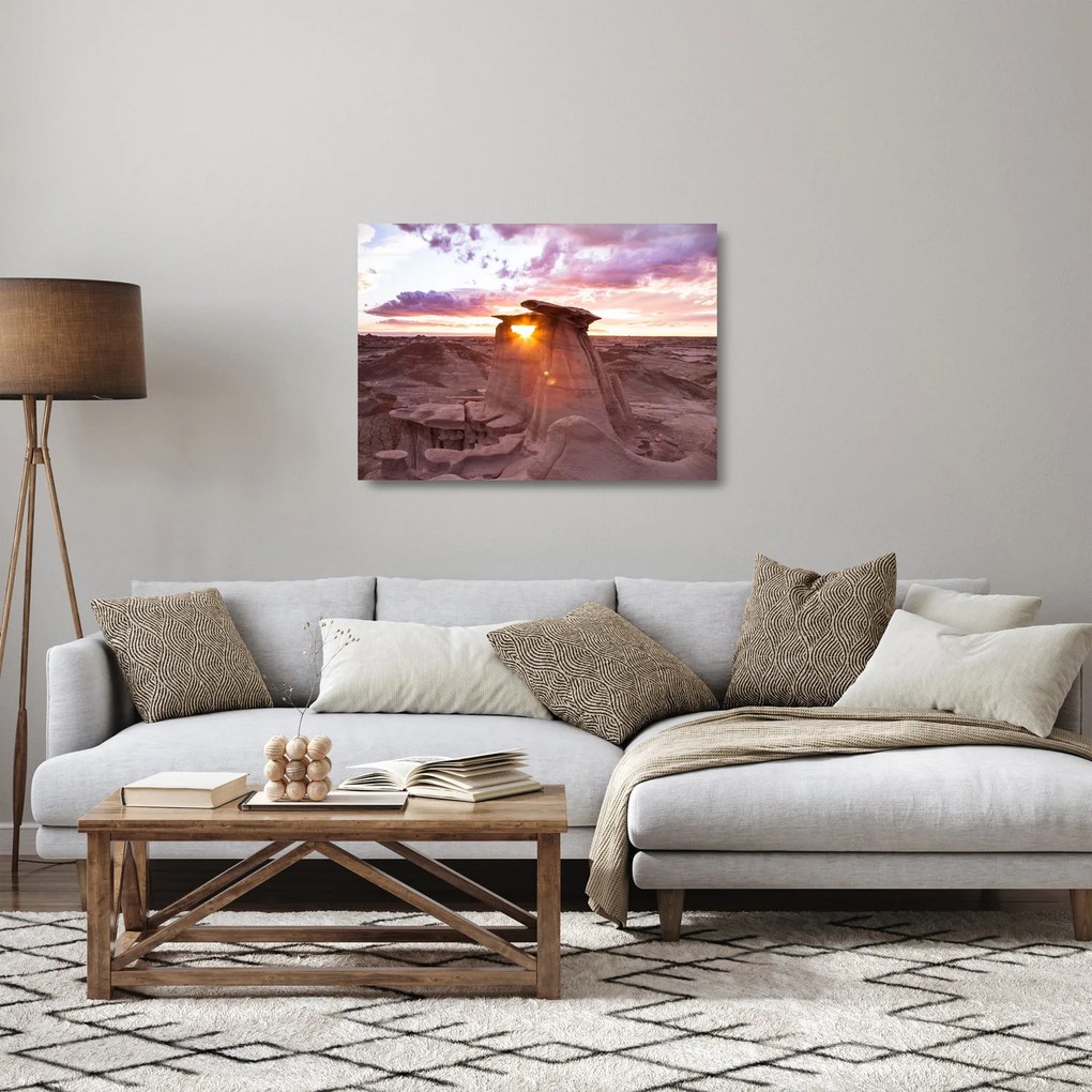 Sklenený obraz - západ slnka na púšti (70x50 cm)