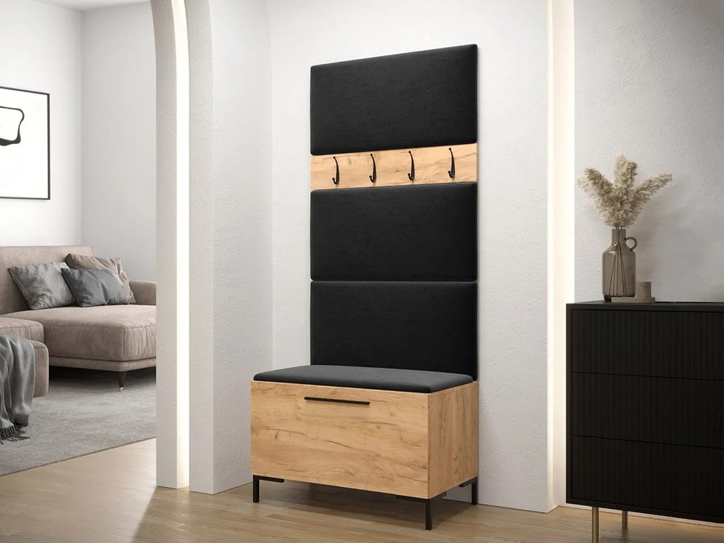 Predsieňová zostava Frunofta III, Farby: dub craft, Farba čalúnenia:: ekokoža Soft 011 (čierna)