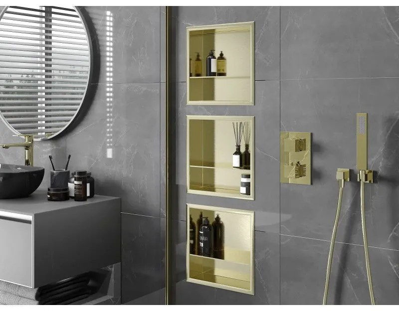 Mexen X-Wall-R, polička na zapustenie na obklad s golierom 30 x 30 cm, zlatá , 1950303010S