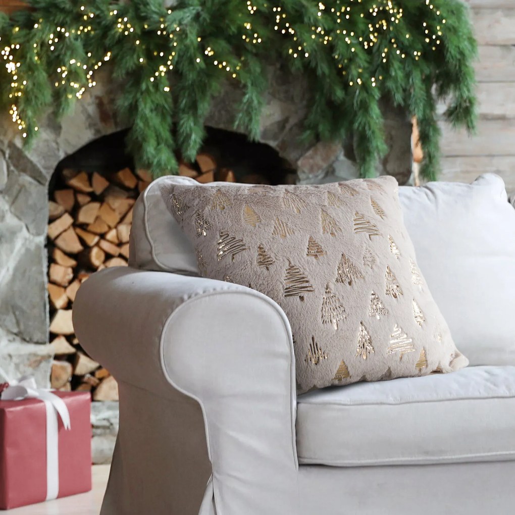EUROFIRANY CHLPATÁ VIANOČNÁ DEKORAČNÁ OBLIEČKA NA VANKÚŠ TREE1 45X45 CM VZOROVANÁ