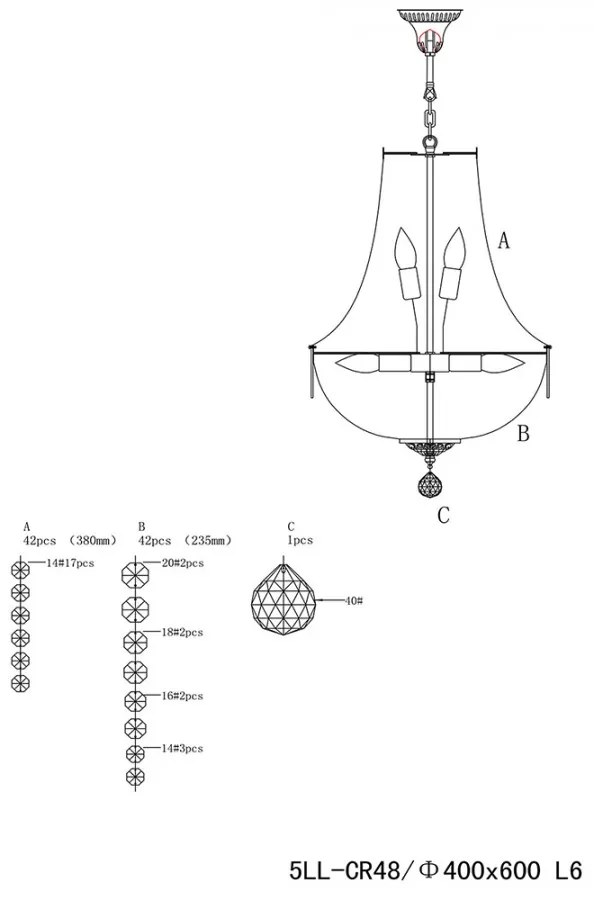 Krištáľový luster strieborný Ø40*64