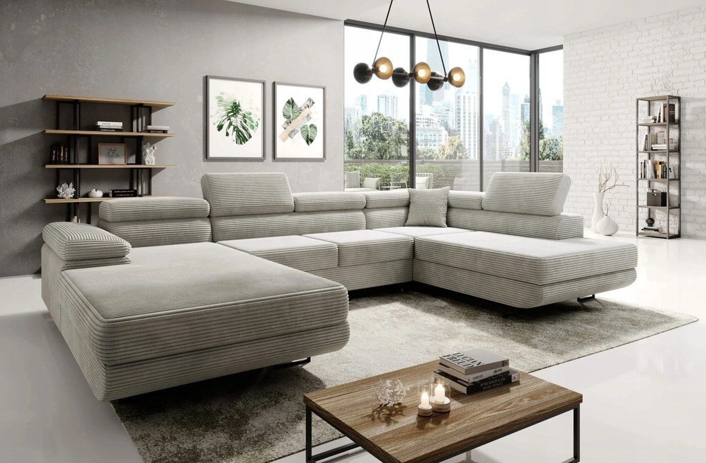 Komfortná rohová sedačka s funkciou spania Astorp U, pravá, krémová farba