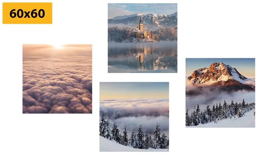 Set obrazov zimná príroda s oblakmi