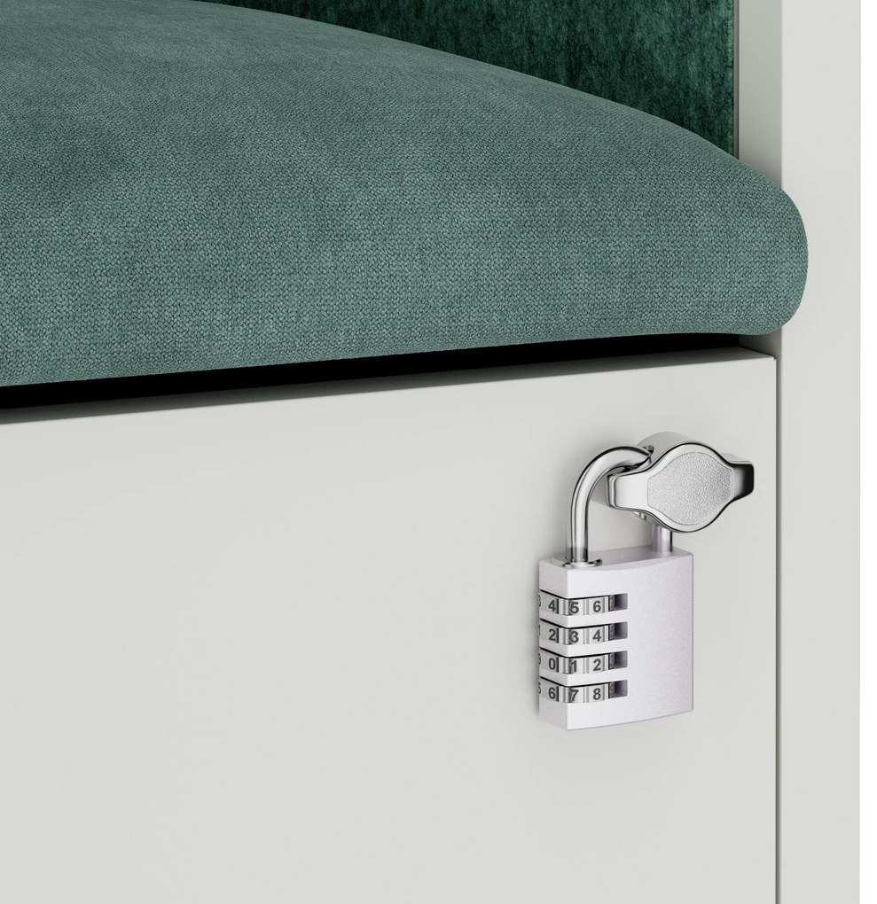 Akustická kabína SALLY MentalBox 1150 mm – biely korpus, zelené sedadlo