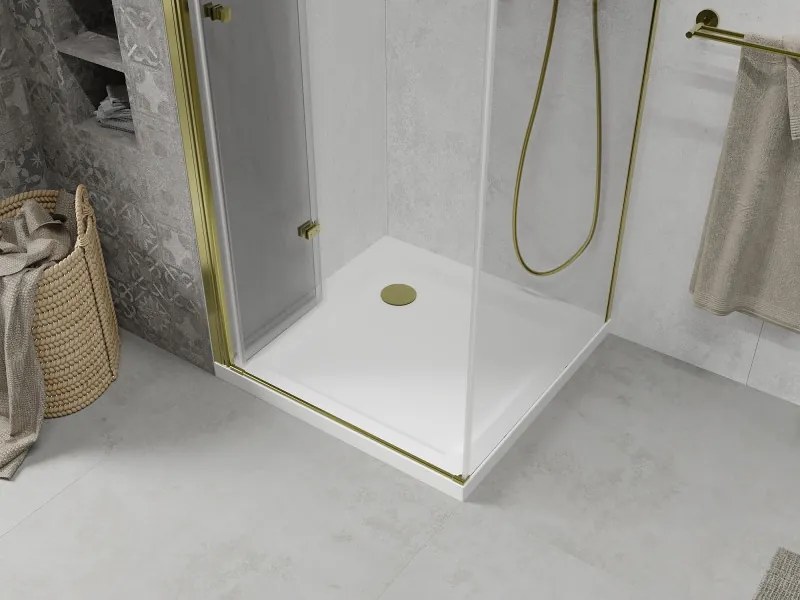 Mexen Lima sprchovací kút 90 (dvere) x 90 (stena) cm, 6mm číre sklo, zlatý profil + SLIM sprchová vanička biela 5cm, 856-090-090-50-00-4010