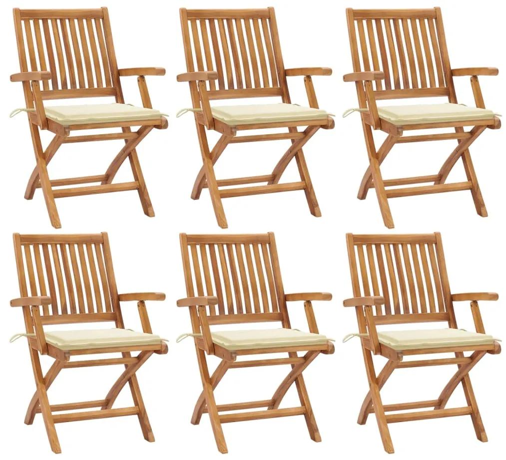 Skladacie záhradné stoličky s podložkami 6 ks tíkový masív 3072752