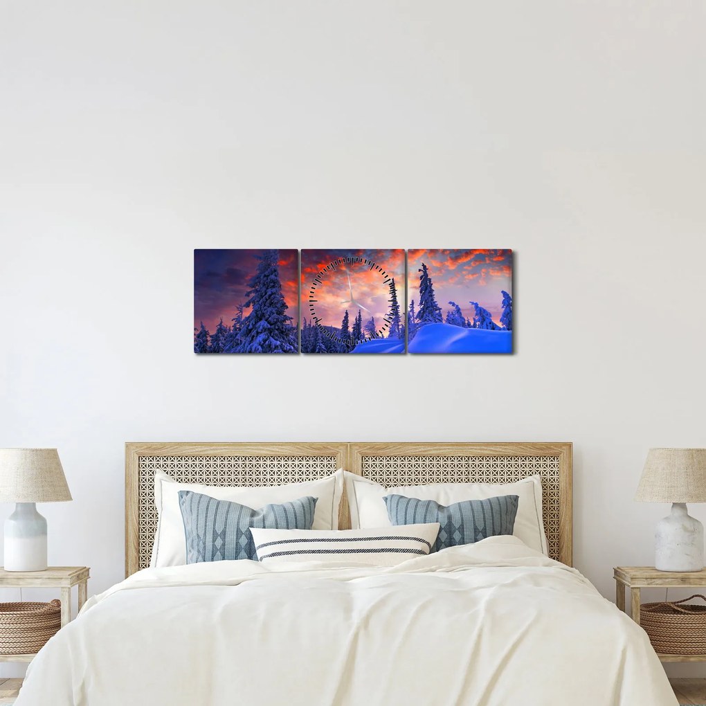 Obraz - Zimný súmrak (s hodinami) (90x30 cm)