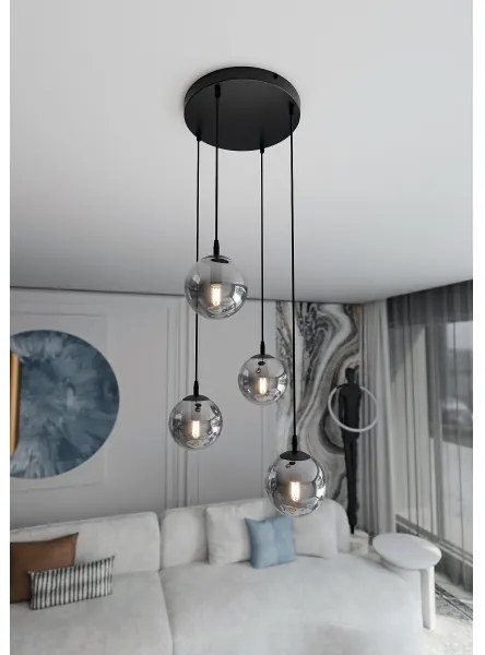 Luster na lanku COSMO 4xE14/10W/230V pr. 40 cm čierna/šedá