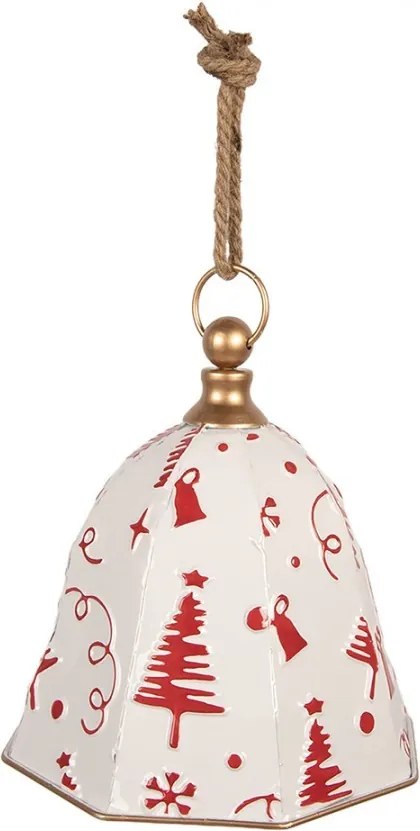Vianočná dekorácia biely kovový zvon na povraze - Ø 24*25 cm