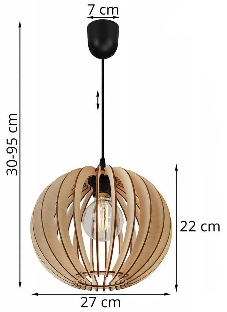 Závesné svietidlo TIMBER 2, 1x drevené tienidlo, LP