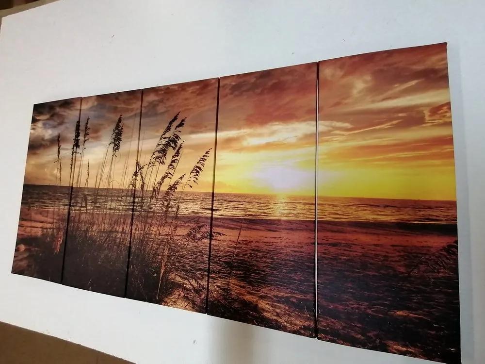 5-dielny obraz západ slnka na pláži - 200x100