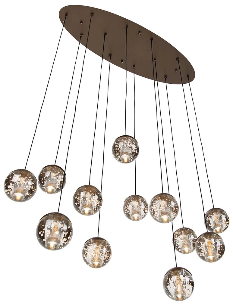 Dizajnové závesné svietidlo tmavá bronz s čírym sklom 12 svetiel - Inge