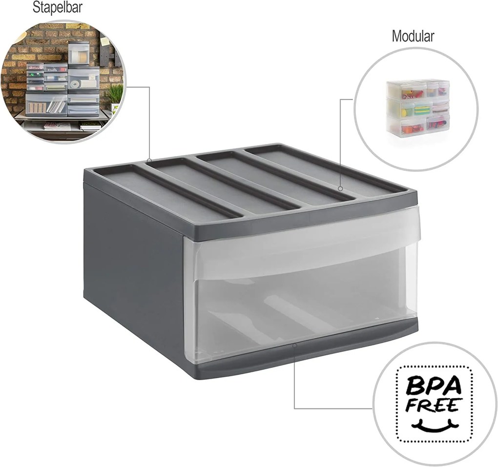M - Zásuvka, úložný box vysunovací, antracit, Rotho SYSTEMIX (A4)