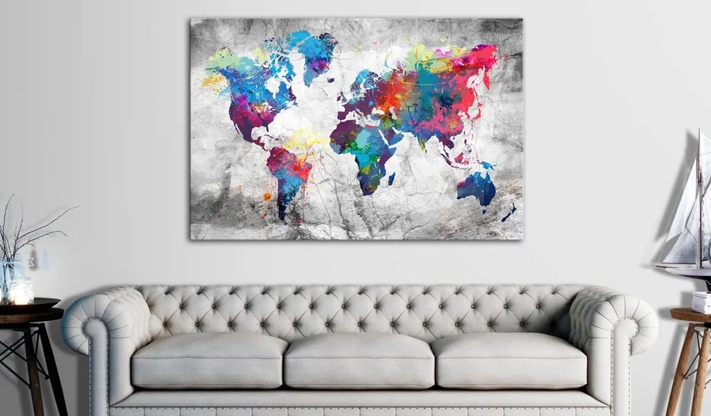Obraz-Mapa sveta: šedý štýl- World Map: Grey Style