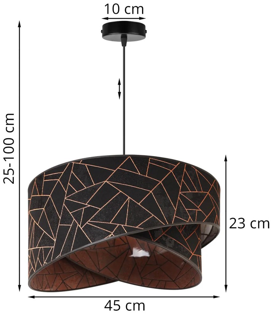 Závesné svietidlo Werona 6, 1x čierne textilné tienidlo so vzorom, c