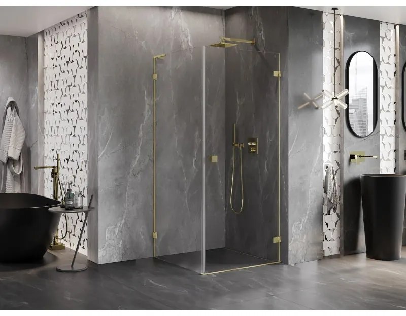 Mexen Lunar-B L výklopný sprchový kút pravý 80 x 80 cm, číre sklo, zlatá matná, 832L-080-080-55-00-P