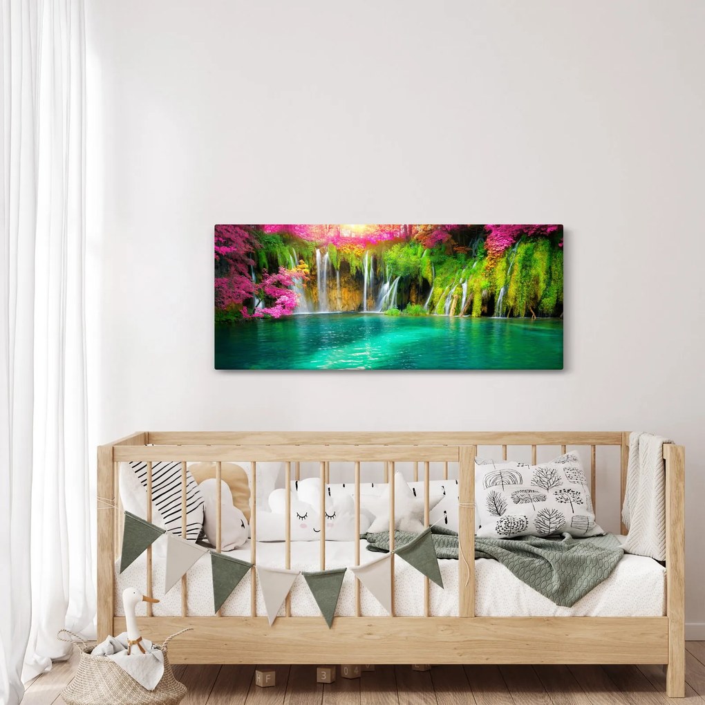 Obraz - Vodopád, Plitvické jazerá, Chorvátsko (120x50 cm)