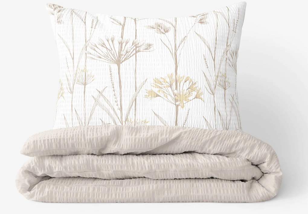 Goldea krepové posteľné obliečky duo - okrasné rastliny s latte 150 x 200 a 50 x 60 cm