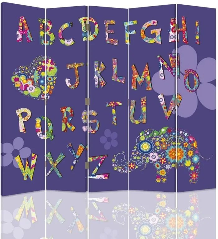 CARO Paraván - Alfabet | päťdielny | obojstranný 180x150 cm