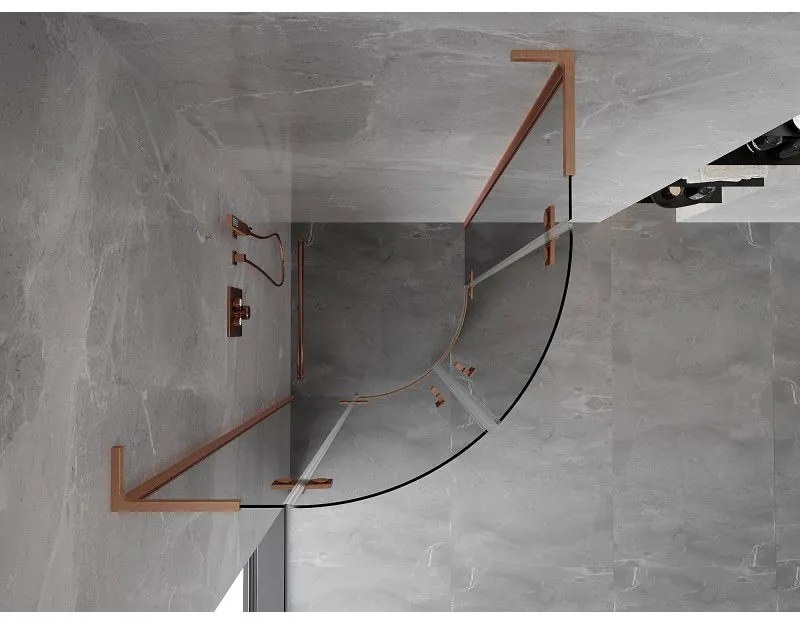 Mexen Mist L, štvrťkruhový sprchový kút s 2-krídlovými dverami, 100 x 100 cm, číre sklo, medený matný profil, 8A33L-100-100-65-00