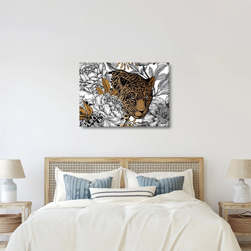 Obraz - Leopard medzi kvetmi (70x50 cm)
