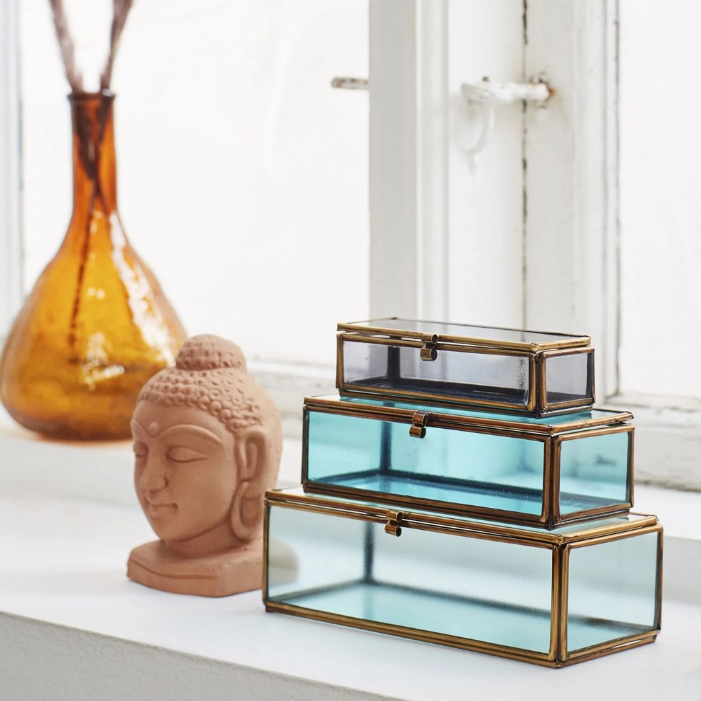 MADAM STOLTZ Sklenený box Grey/Turquoise/Seagreen – set 3 ks