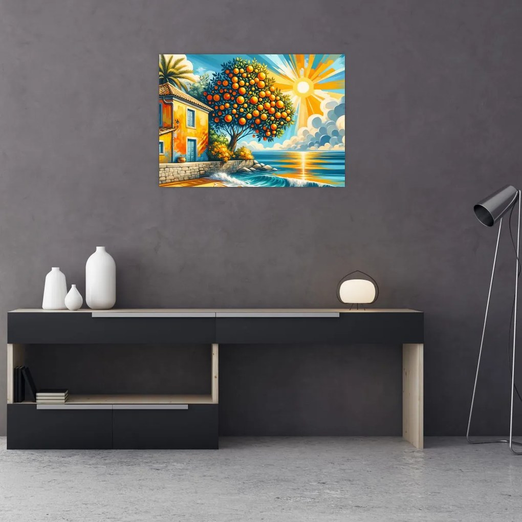 Sklenený obraz - Dom s pomarančmi I. (70x50 cm)