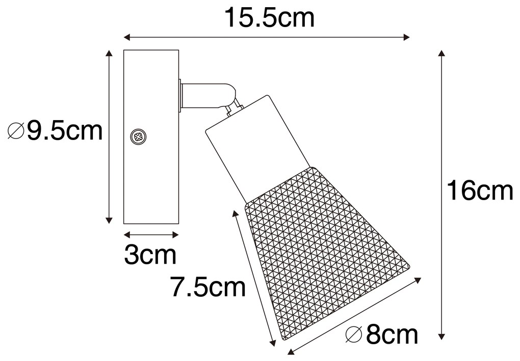 Priemyselné bodové svetlo čierne s drevom - Kristina