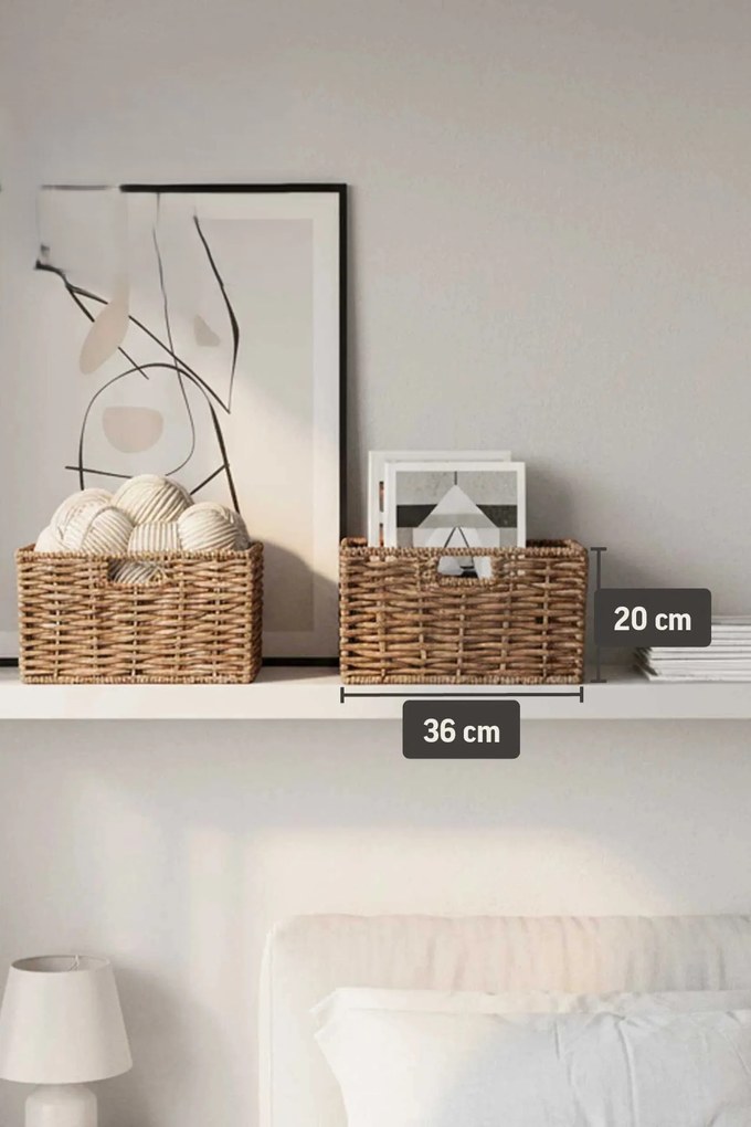 Sada 2 policových boxov KIRA, vodný hyacint, výška 20 cm, natur