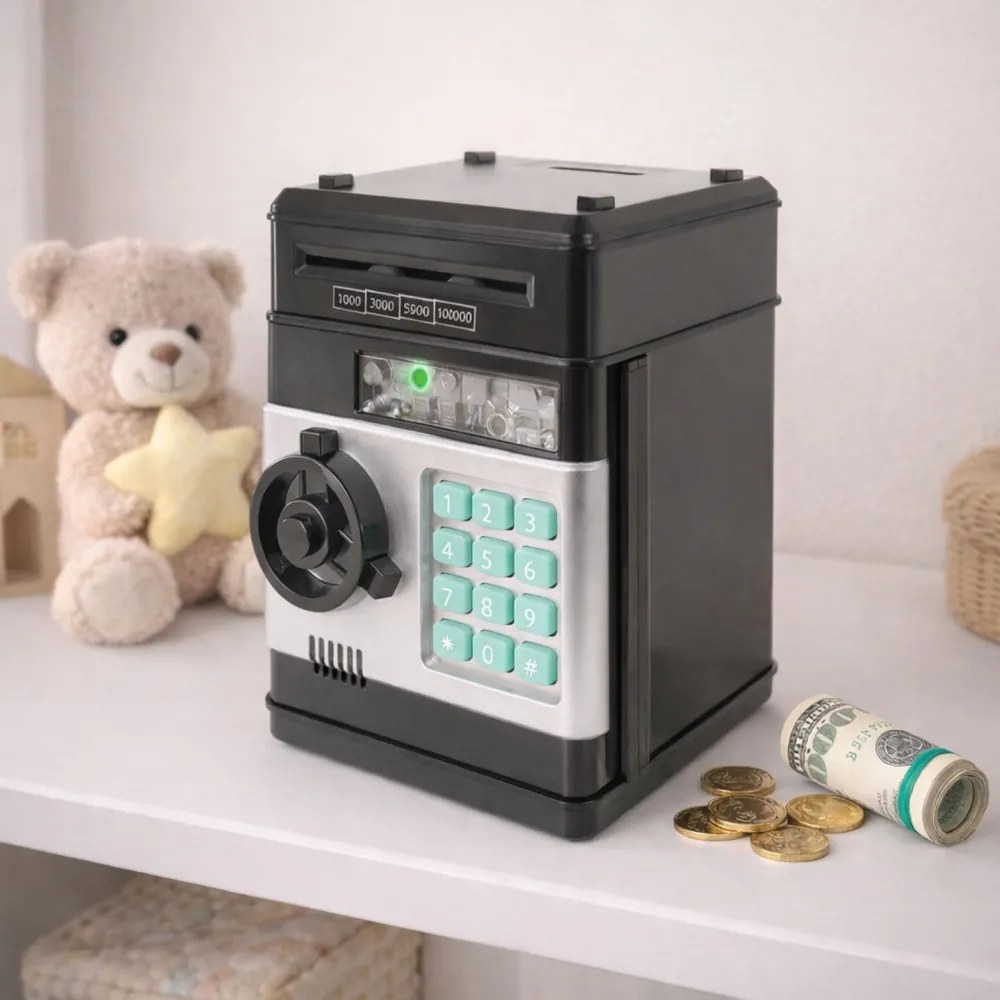 LEAN Detský elektronický trezor DIY na zostavenie – PIN, zvuky, čierny
