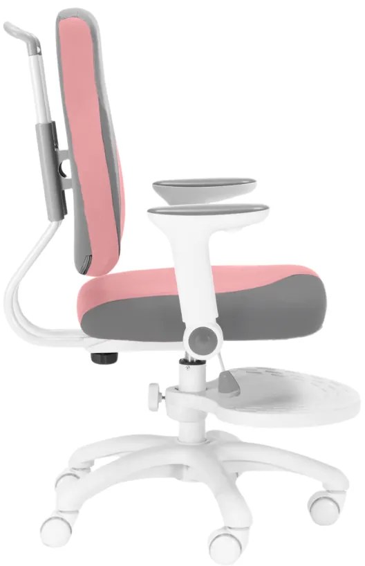 Detská rastúca stolička Neoseat KINDER WHITE PLUS — látka, šedá / svetlo ružová