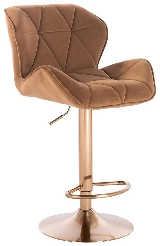 LuxuryForm Barová stolička MILANO VELUR na zlatom tanieri - hnedá