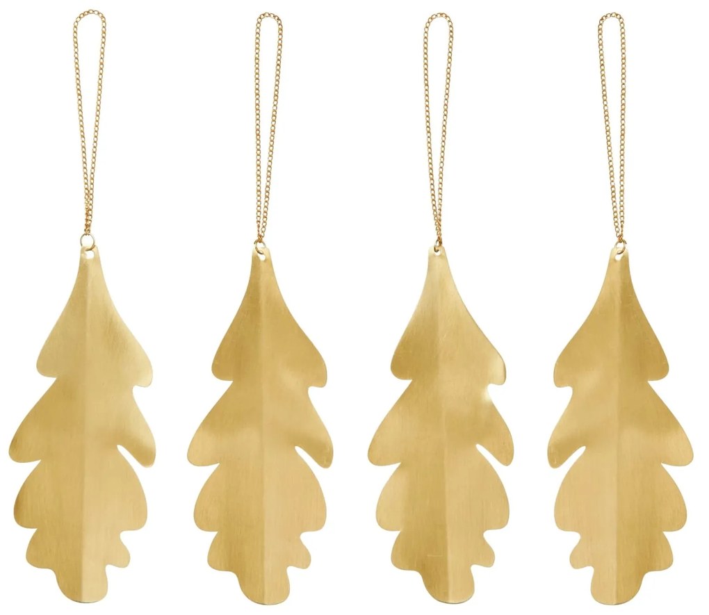 Ferm Living Závesná dekorácia Oak Leaf Brass – set 4 ks