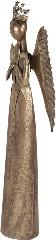 Zlatá antik kovová veľká dekorácia anjel so srdcom Christmas Angel - 52*22*144 cm