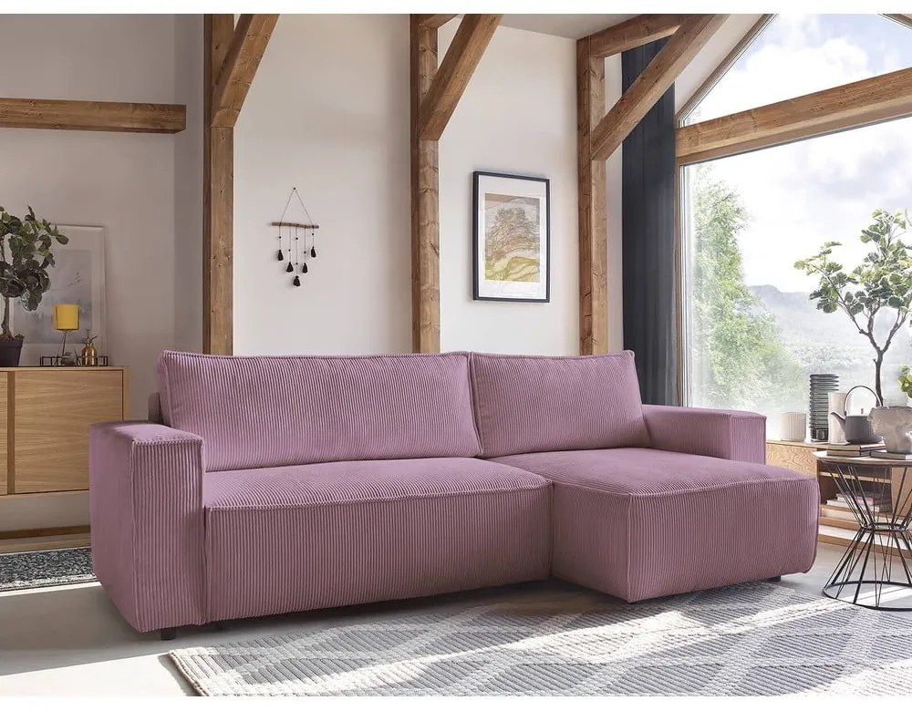 Ružová menčestrová rozkladacia rohová variabilná pohovka Nihad – Bobochic Paris